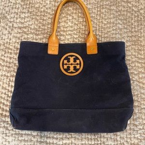 Tory Burch navy blue canvas tote bag